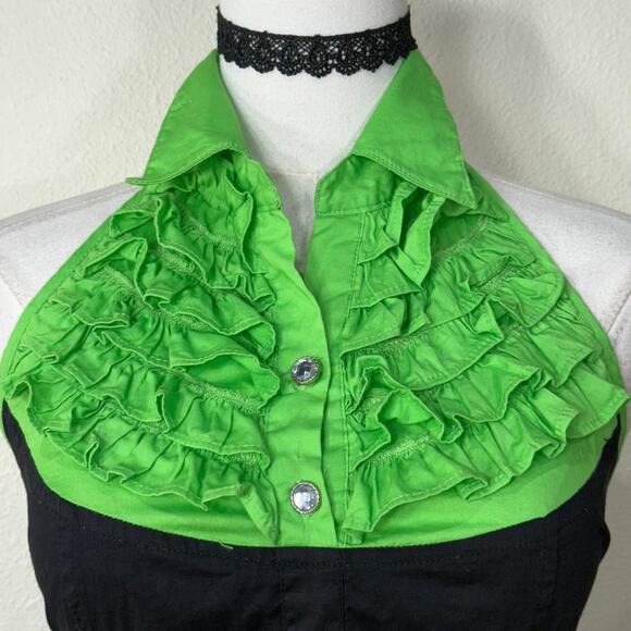 Vtg 90s Y2k Ruffle Collared Halter Top Gyaru Cyber Goth Emo Party Punk Sexy M - Picture 3 of 7